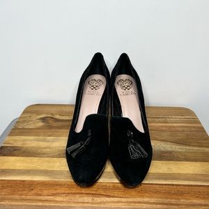 VINCE CAMUTO Emmi Black Suede Loafer Tassel Pumps